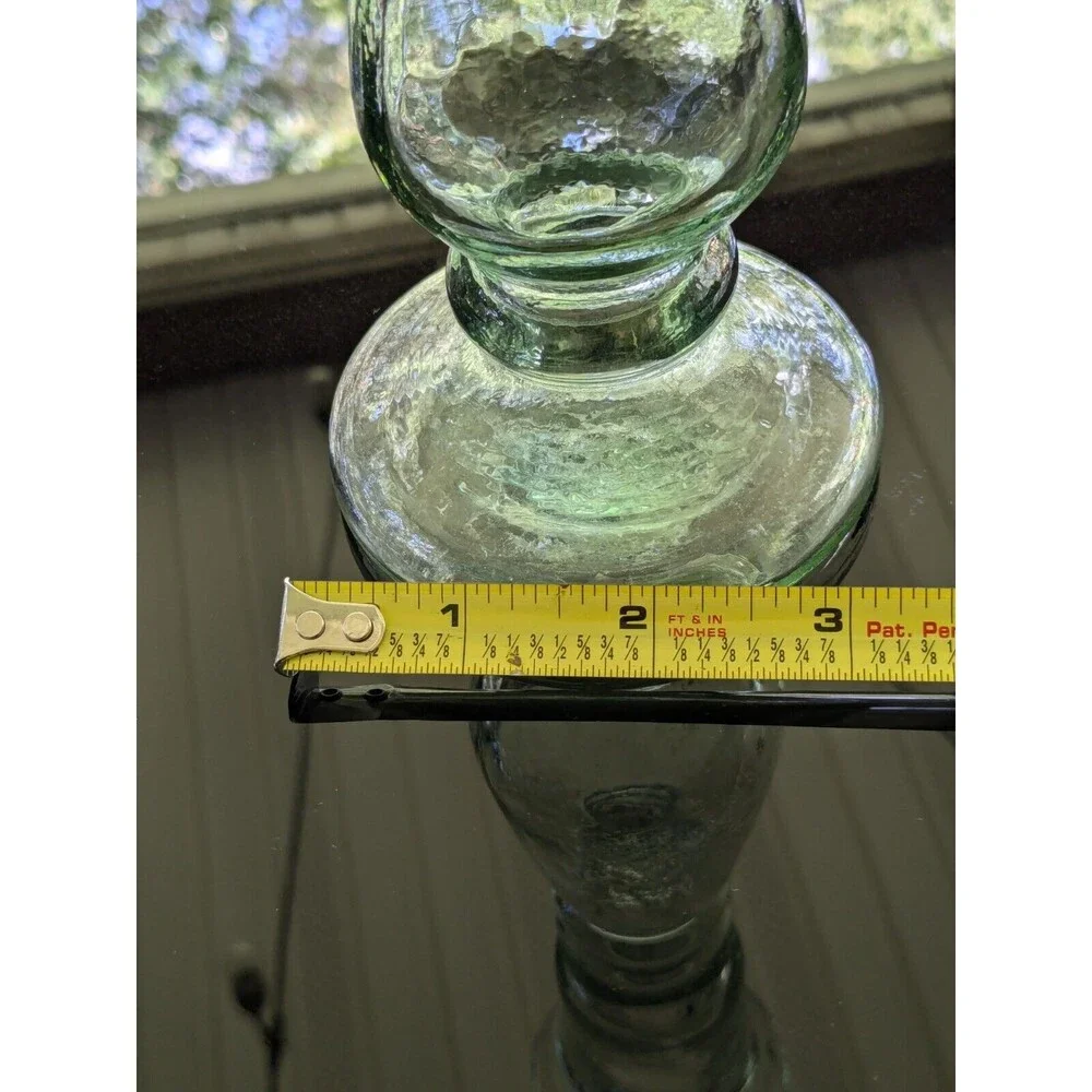 Antique Look Glass Candlestick/Bud Vase Green Tinted Thick 8